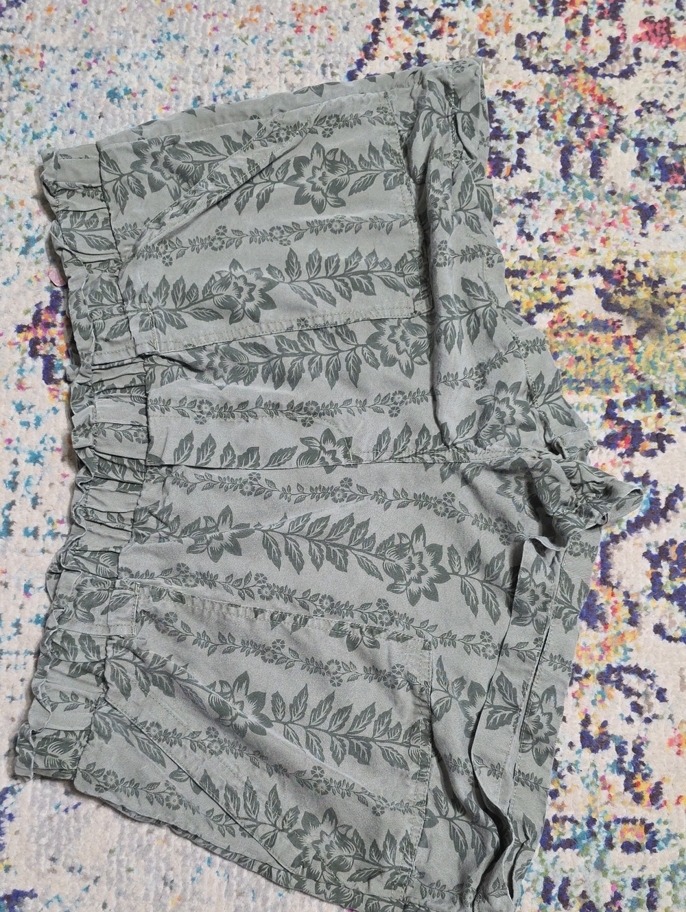 Time and Tru Sage Floral Smocked Waist Shorts